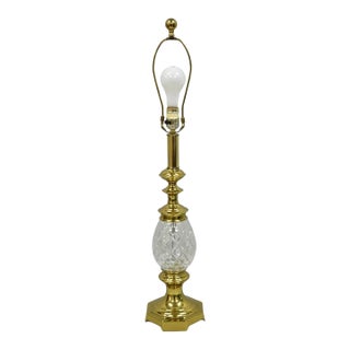 Vintage Hollywood Regency Crystal Glass Pineapple Column Brass Table Lamp For Sale