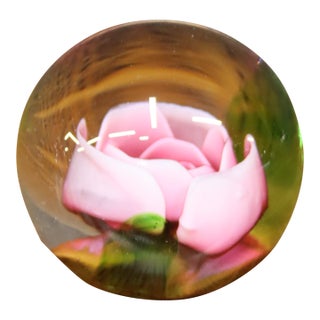 Art Glass Pink Rose Paperweight For Sale