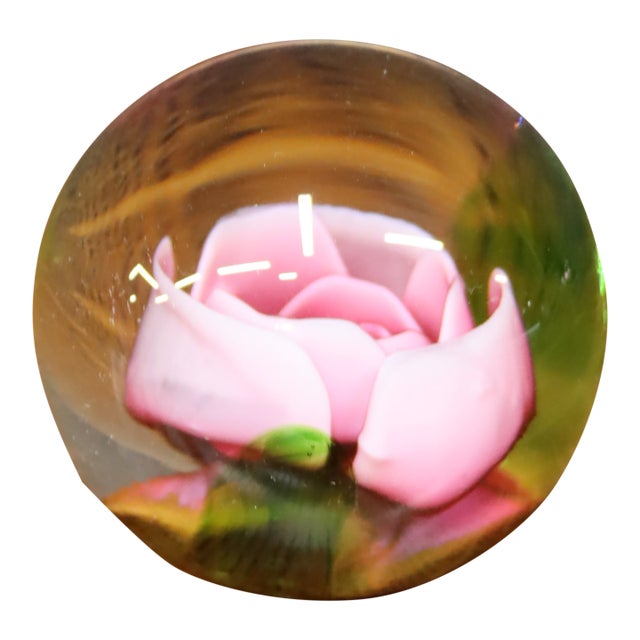 Art Glass Pink Rose Paperweight For Sale