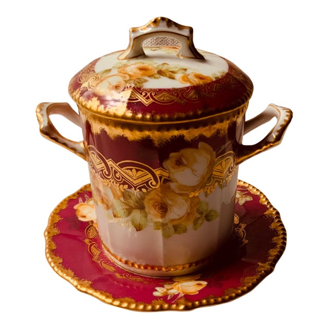 Antique Limoges Elite Works Porcelain Covered Condensed Milk Holder For Sale
