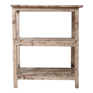 Vintage Wooden Shelf With Original Distressed Paint For Sale