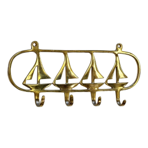 Vintage Brass Sailboat Four Prong Wall Hook