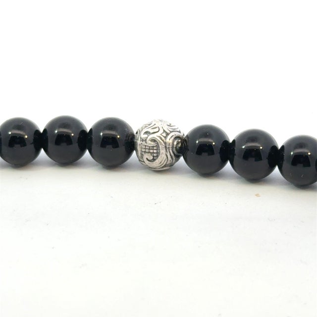 1990s David Yurman Onyx Carved Prayer Beads Bracelet 8.5" Silver Estate For Sale - Image 11 of 12