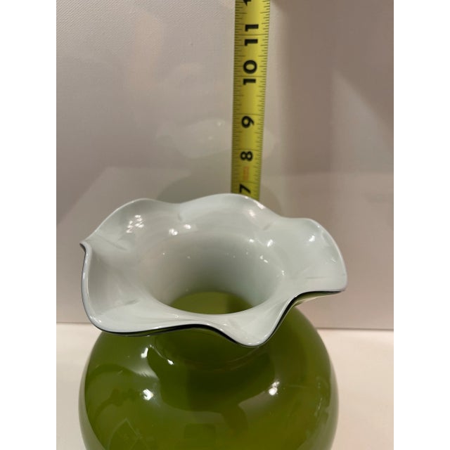 Boho Chic Olive Green Vase With White Flower Top For Sale - Image 12 of 12