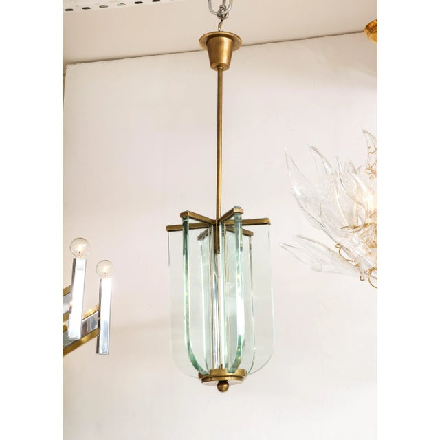 Fontana Arte Attributed Brass And Glass Pendant For Sale - Image 9 of 12