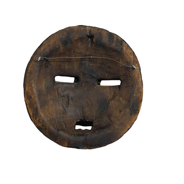 1980s Vintage African Ashanti Tribal Moon Face Round Mask 10"h Ghana For Sale - Image 5 of 7