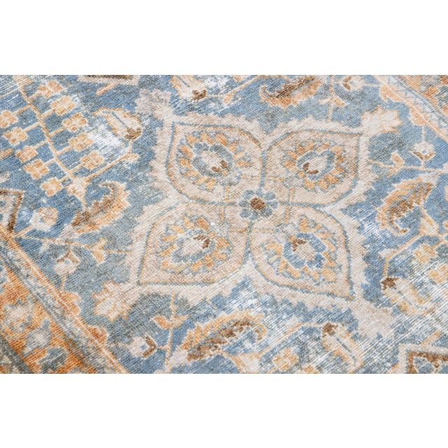 Textile 1960s Vintage Malayer Shabby Chic Handmade Floral Navy Blue Wool Rug For Sale - Image 7 of 8