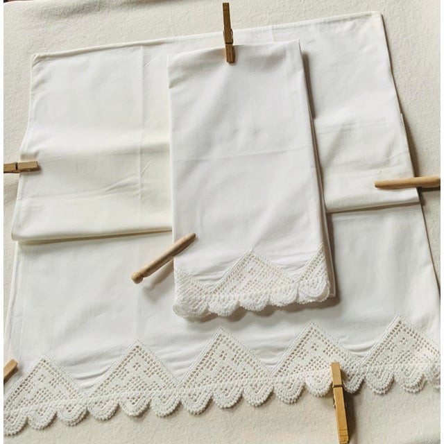 Set of 7 Antique Linen & Cotton Pillowcases With Lace Trim & Monogram — C. 1920s, Nantucket Estate For Sale - Image 9 of 18