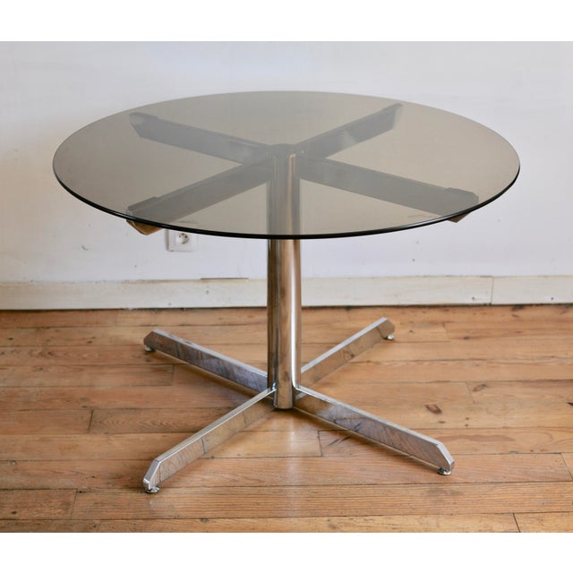 Glass and Steel Table attributed to Florence Knoll for Roche Bobois, 1970s For Sale - Image 9 of 10