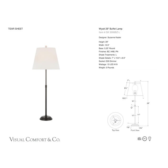 Suzanne Kasler by Visual Comfort Signature Wyatt 29" Buffet Lamp in Bronze with Linen Shade Designer: Suzanne Kasler...
