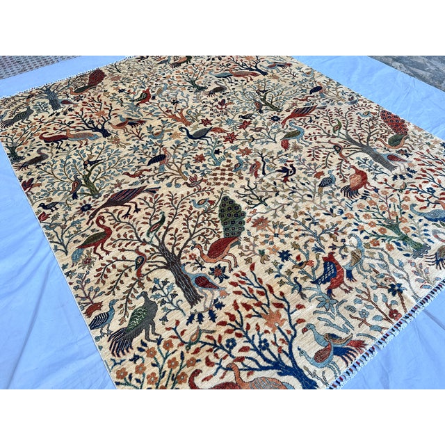 Islamic Hand-Knotted Afghan Tree of Life Pictorial Wool Area Rug - 8'1" X 9'9" For Sale - Image 3 of 13