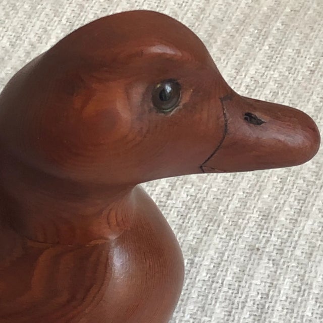 1990s Vintage Hand-Carved Redwood Buffelhead Duck For Sale - Image 5 of 12