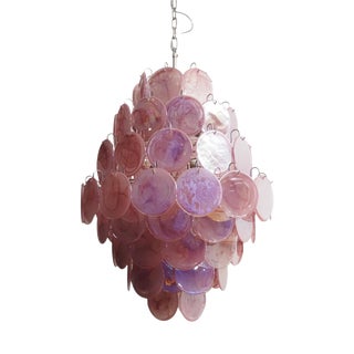 Murano Glass Pendant Light in Pink and Lilac Disc from Justfurnituress SRL For Sale