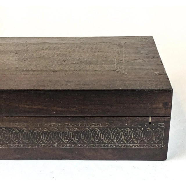 Vintage Large Mahogany Brass Inlaid Treasure Jewelry Box For Sale - Image 10 of 13