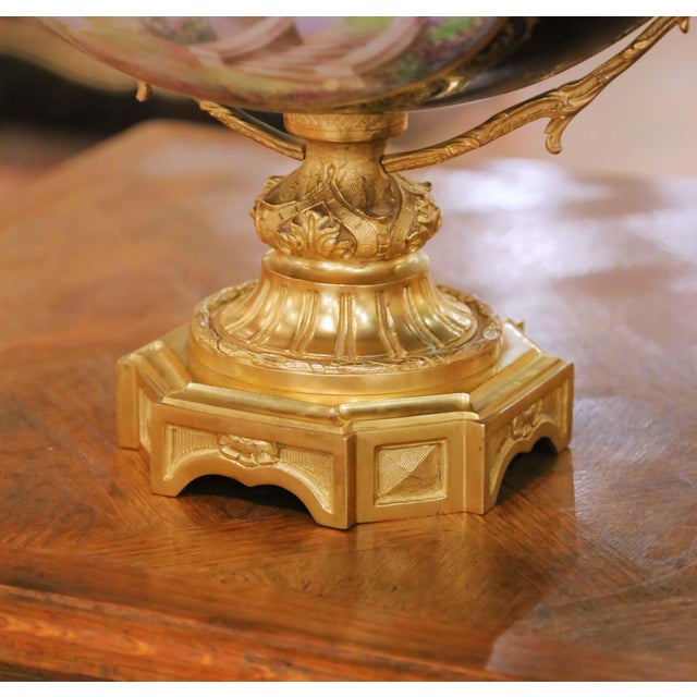 19th Century French Sevres Bronze Dore and Hand Painted Porcelain Jardinière For Sale In Dallas - Image 6 of 11