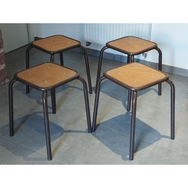 Vintage Industrial Stackable Bar Stools from Mullca, France, 1950s, Set of 4 For Sale - Image 10 of 18