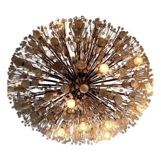 Large Oval Glass and Brass Flower Chandelier attributed to Emil Stejnar for Rupert Nikoll, Austria, 1950s For Sale