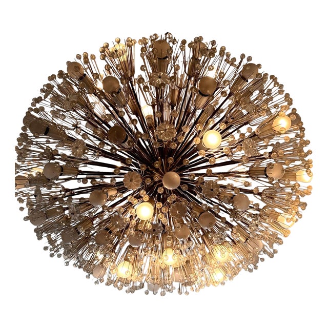 Large Oval Glass and Brass Flower Chandelier attributed to Emil Stejnar for Rupert Nikoll, Austria, 1950s For Sale