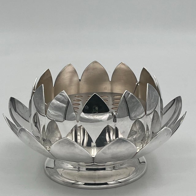 Mid 20th Century Mid 20th Century Reed & Baron Silverplate Lotus Flower Vase Water Lily Centerpiece With Flower Frog For Sale - Image 5 of 12