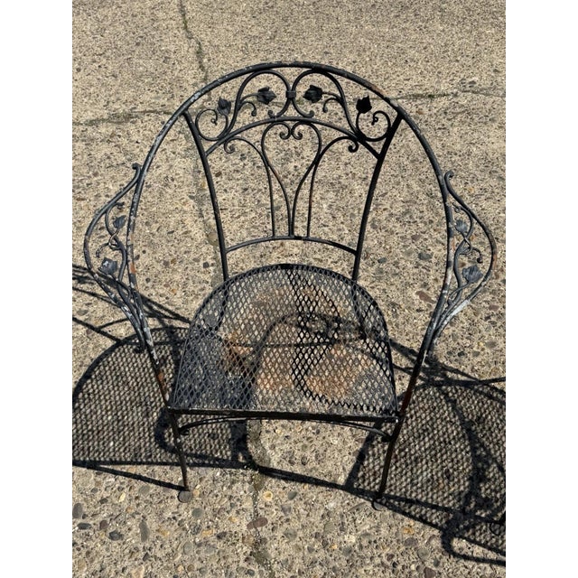 Art Nouveau Mid 20th Century Salterini Style Wrought Iron Garden Patio Arm Chairs by Florentine Craft Studio For Sale - Image 3 of 13