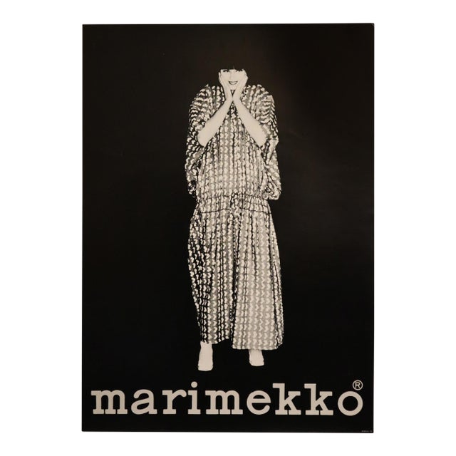 1960's Finnish Advertisement Poster - Marimekko (Woman in Dress, Black Background) For Sale