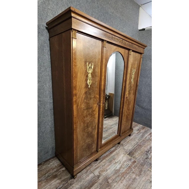 Large Antique Mahogany Wardrobe with Mirror, 1890s For Sale - Image 6 of 15