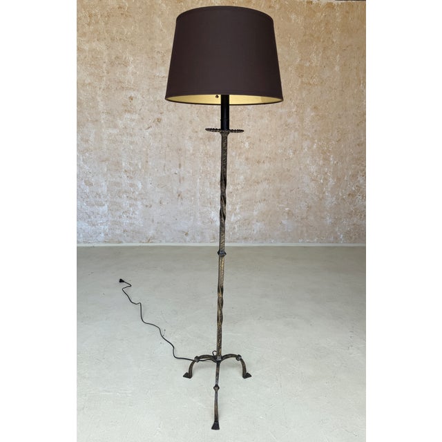 Spanish 1950's Iron Floor Lamp With Twisted Stem With Patinated Finish For Sale - Image 14 of 18