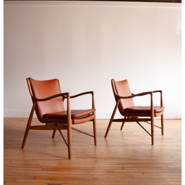 Mid-Century Modern Pair of Danish Finn Juhl 45 Lounge Chairs by House of Finn Juhl For Sale - Image 3 of 7