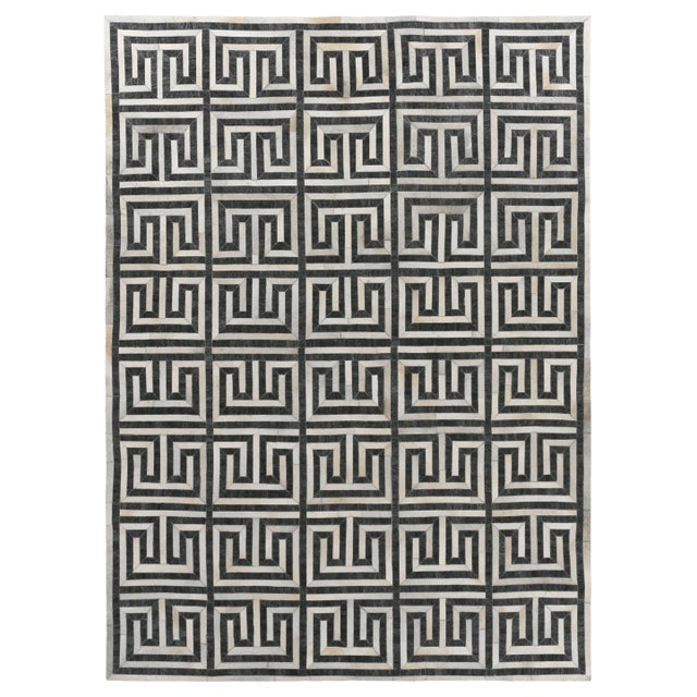 Dover Patchwork Leather Viscose Charcoal Ivory Rug - 11'6"x14'6" For Sale
