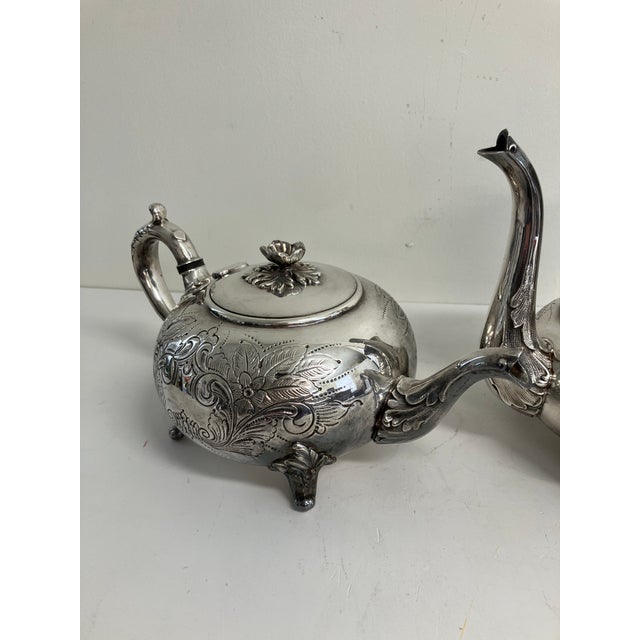 Antique Sheffield Hand-Chased Silverplate Coffee Pot & Teapot – Set of 2 For Sale - Image 4 of 17