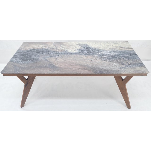 Solid Oiled Walnut Frame 3/4" Thick 32x67 Marble Top Dining Conference Table For Sale - Image 9 of 11