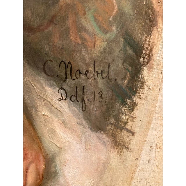1900 - 1909 1900s Oil Painting Portrait of a Lady With a Daffodil on Canvas Signed C. Noebel For Sale - Image 5 of 5