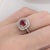 Contemporary Statement Ruby Ring With a Double Halo of Diamonds: Solid 14k Gold, 6mm, Size 6.75 For Sale - Image 3 of 9
