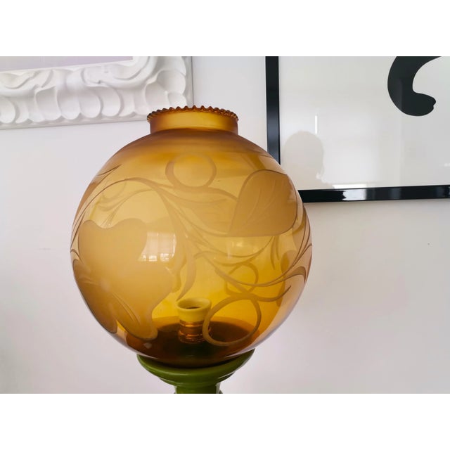 Large Mid-Century Italian Yellow & Green Wood and Glass Table Lamp For Sale - Image 12 of 18