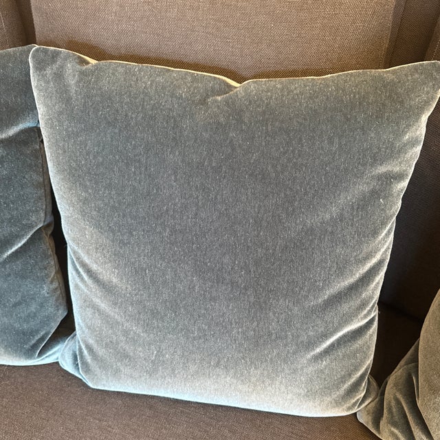 Custom Design Blue Velvet Pillows, Set of Three For Sale - Image 10 of 12