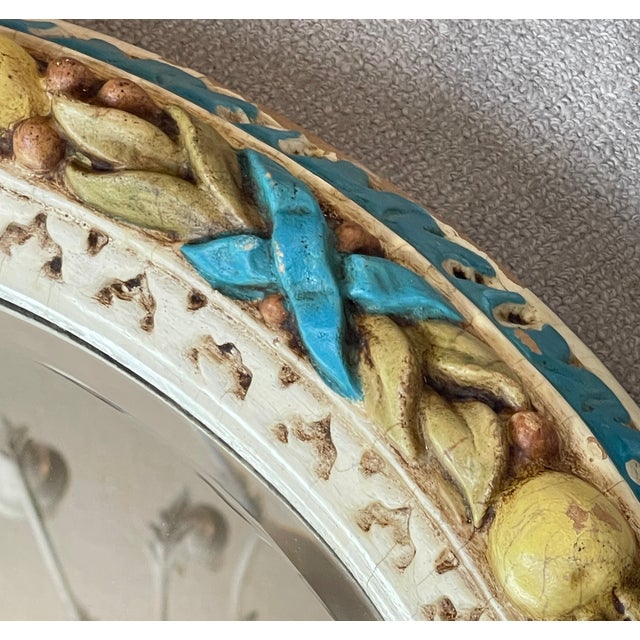 Wood Italian Carved Round Florentine Lemon & Laurel Wood Mirror For Sale - Image 7 of 15