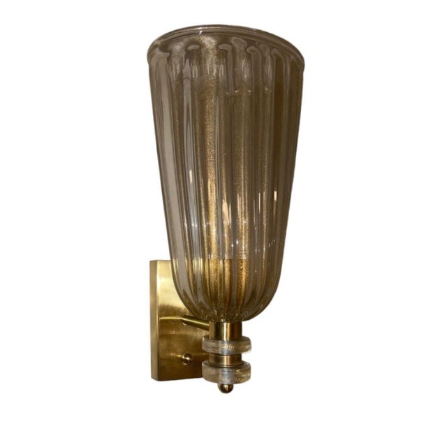Italian 1980s Clear Murano Glass Fazzoleto Sconces With Gold Flecks - Set of Six For Sale - Image 3 of 8