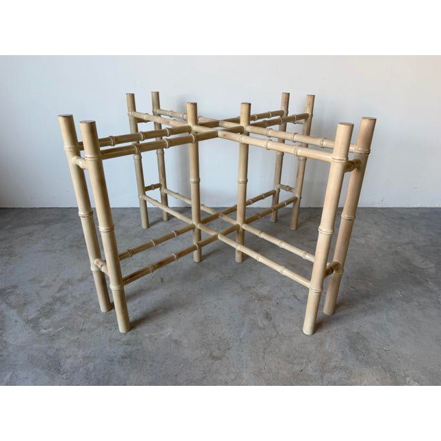 1970s Hollywood Regency Faux Bamboo Carved Wood Dining Table Base For Sale - Image 9 of 12