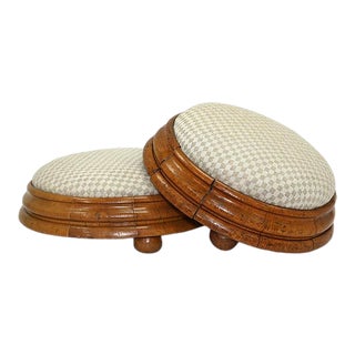 19th Century. Cream Shepherd Check Footstools, a Pair For Sale