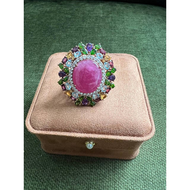 Bochic "Orient" Vintage Natural Ruby & Multi Gem Ring Set In 18K Gold & Silver For Sale - Image 14 of 18