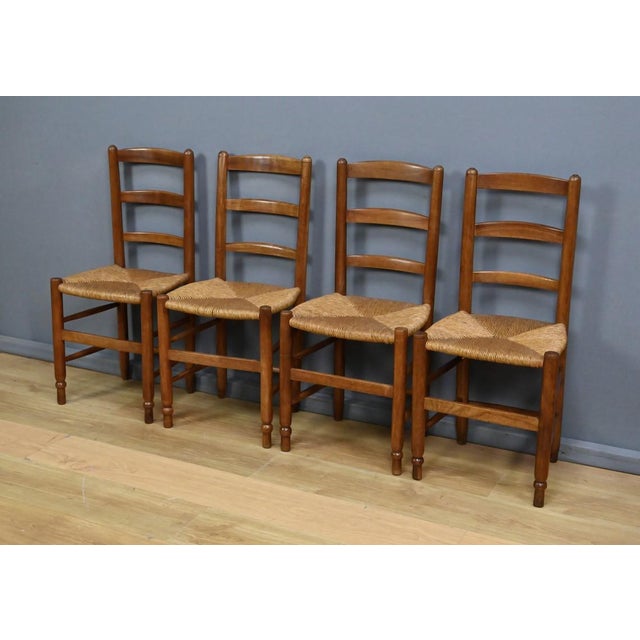Cherrywood and Straw Chairs, Late 19th Century, Set of 4 For Sale - Image 9 of 18