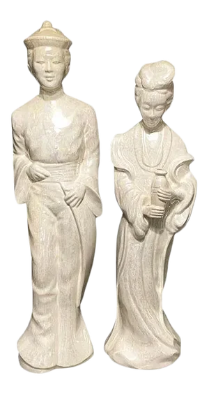 Ceramic Pearlized Glaze Chinoiserie Statues - a Set of 2