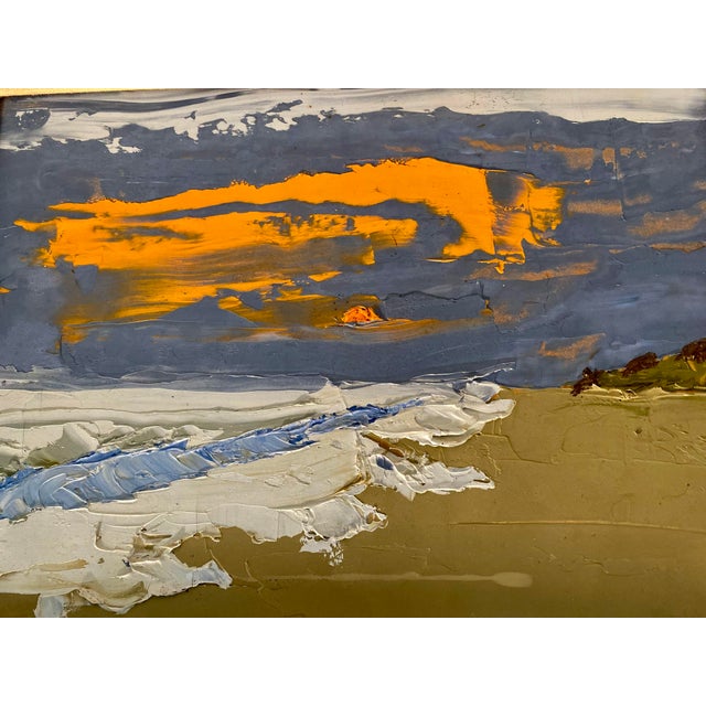 Expertly painted vintage abstract seascape palette knife painting. Oil on board measures 8 1/2” x 11:. With linen mat and...