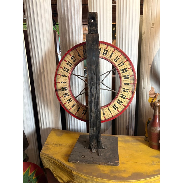 American Vintage Tabletop Carnival Wheel of Fortune With Wooden Stand For Sale - Image 3 of 12