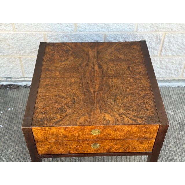 Century Furniture Mid-Century Burl Wood Nightstand by Century Furniture With Brass Pulls For Sale - Image 4 of 12