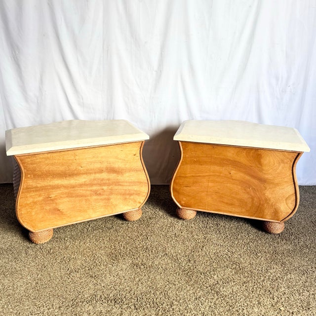 1990s Vintage Boho Chic Tessellated Stone Top Wicker Nightstands by Whitecraft, 2 Pieces For Sale - Image 5 of 9
