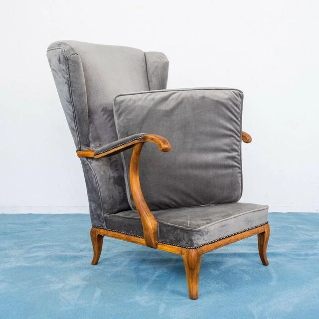 1950s Walnut and Velvet Lounge Chairs by Paolo Buffa, 1950s, Set of 2 For Sale - Image 5 of 13