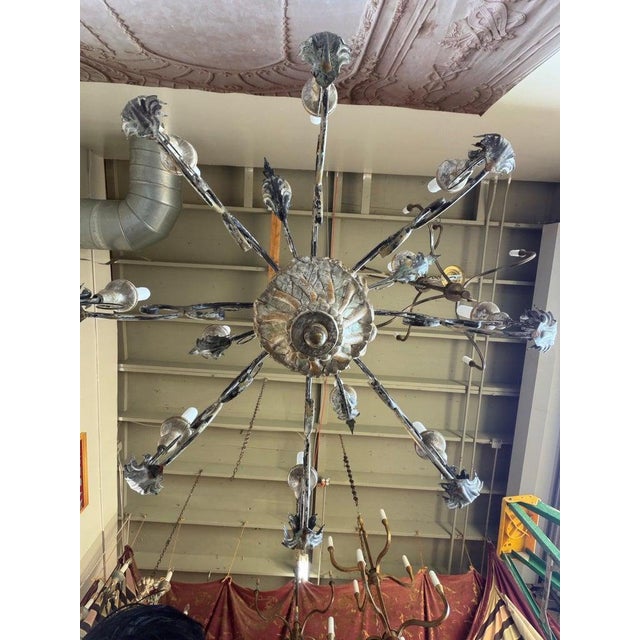 Monumental Italian Rococo Painted Wood & Wrought Iron 12-Light Chandelier For Sale - Image 14 of 14