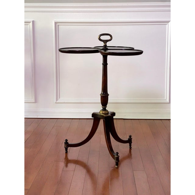 Traditional 1940s Georgian Style Walnut Three-Leaf Dumbwaiter, Wine, Drinks Table With Handle For Sale - Image 3 of 10