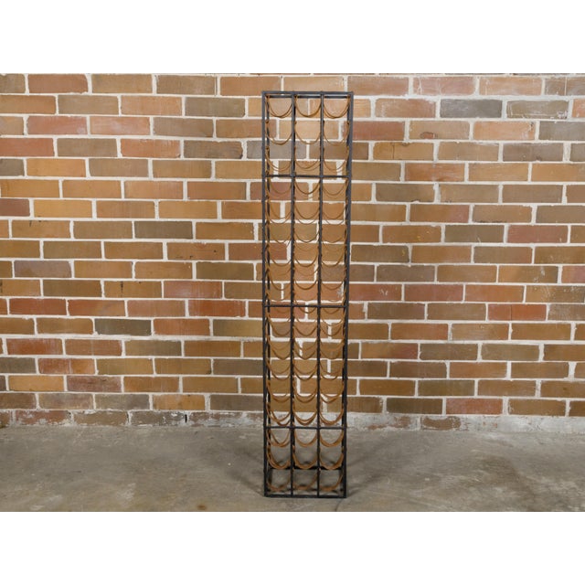 Mid 20th Century Mid Century Modern Tall and Narrow Iron Wine Rack with Leather Straps For Sale - Image 4 of 11